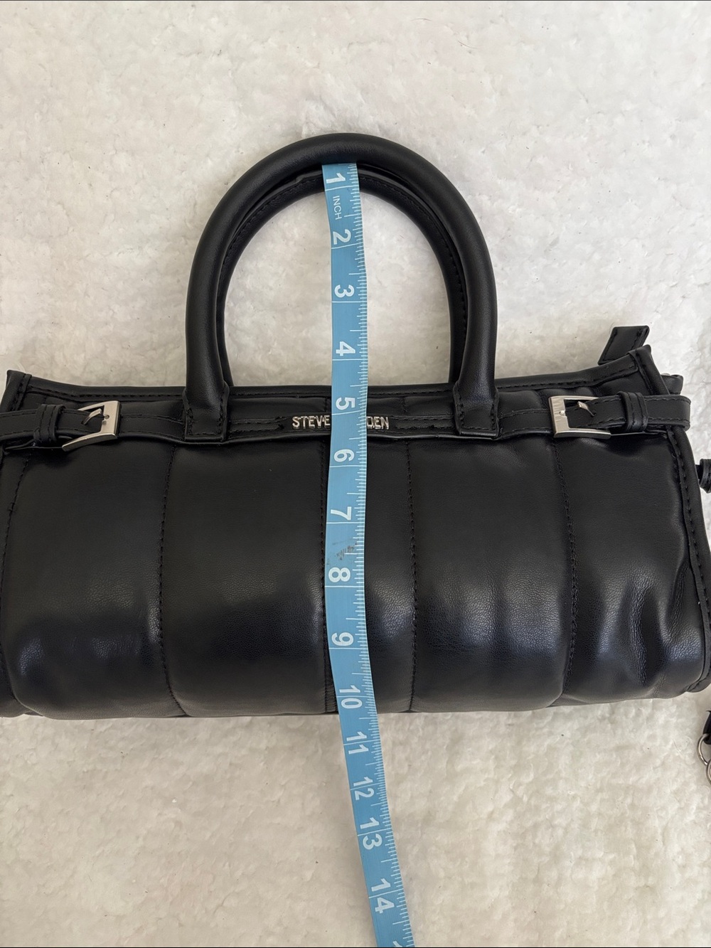 Steve Madden Black Quilted Mini Satchel Crossbody - Picture 6 of 7